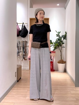 「LOWRYS FARM（ローリーズファーム）の２ＰタンクレイヤードＳＳ 1048915（Tシャツ/カットソー、ブラック系）」を使った、y_nさん（レディース・163cm）の夏コーディネート