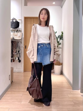 「LOWRYS FARM（ローリーズファーム）のCONE/ラップミニスカート　1047090（デニムパンツ、ブルー系）」を使った、y_nさん（レディース・163cm）の秋コーディネート