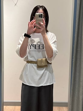 「LOWRYS FARM（ローリーズファーム）のポーチツキ２ＷＡＹベルト 656106（ベルト、ベージュ系）」を使った、y_nさん（レディース・163cm）の夏コーディネート