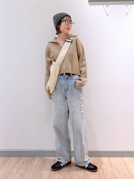 「アイテム（ニットキャップ/ビーニー、グレー系）」を使った、y_nさん（レディース・163cm）の冬コーディネート