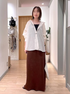「LOWRYS FARM（ローリーズファーム）のスタイルＵＰクロスカップキャミ　100757（Tシャツ/カットソー、ブラック系）」を使った、y_nさん（レディース・163cm）の夏コーディネート