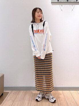 「アイテム（スカート、ブラウン系）」を使った、y_nさん（レディース・163cm）の秋コーディネート