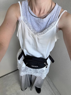 「LOWRYS FARM（ローリーズファーム）のボーダーカットギャザーパンツ  1056895（その他パンツ、ホワイト系）」を使った、y_nさん（レディース・163cm）の秋コーディネート
