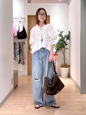 「LOWRYS FARM（ローリーズファーム）のワイドストレートデニムパンツ　607883（デニムパンツ、ブルー系）」を使った、y_nさん（レディース・163cm）の夏コーディネート