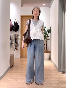 「LOWRYS FARM（ローリーズファーム）のターンハンドルＢＡＧ 660844（ショルダーバッグ、ブラウン系）」を使った、y_nさん（レディース・163cm）の夏コーディネート