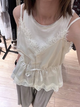「LOWRYS FARM（ローリーズファーム）のレースサテンキャミ 1049036（キャミソール、ホワイト系）」を使った、y_nさん（レディース・163cm）の夏コーディネート
