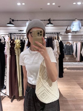 「LOWRYS FARM（ローリーズファーム）のニットトートＢＡＧ 708367（トートバッグ、ホワイト系）」を使った、y_nさん（レディース・163cm）の夏コーディネート