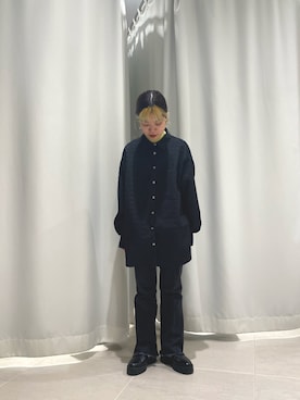 「KBF（ケイビーエフ）のジャガードシャツ（シャツ/ブラウス、ブラック系）」を使った、ぶくろさん（レディース・150cm）の冬コーディネート