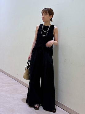 「BABYLONE（バビロン）のナバホパール風ネックレス120cm（ネックレス、グレー系）」を使った、あめさん（レディース）の夏コーディネート