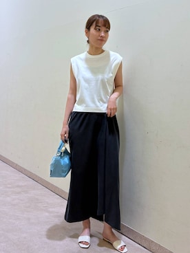 「BABYLONE（バビロン）のバックオープンプルオーバー（Tシャツ/カットソー、ホワイト系）」を使った、あめさん（レディース）の夏コーディネート