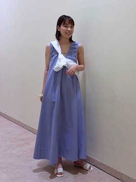 「BABYLONE（バビロン）のラミーシアーカシュクールシャツ（シャツ/ブラウス、ホワイト系）」を使った、あめさん（レディース）の夏コーディネート