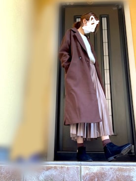 「レザースカート」｜「アイテム（チェスターコート）」を使った、んみんみんみさん（レディース・173cm）の秋コーディネート