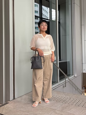 「IACUCCI（イアクッチ）のグラーノ 2WAYTOTE CERVO（ショルダーバッグ、グレー系）」を使った、sato yukiさん（レディース・147cm）の夏コーディネート