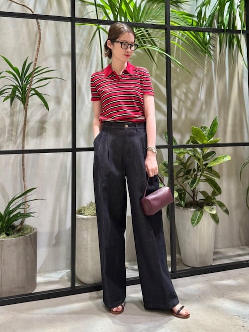 CABaN / 25SS/コットンストライプポロハーフスリーブプルオーバー/ポロ/S/コットン/GRN/ボーダー コットンストライプ ポロハーフスリーブプルオーバー（ニット/セーター