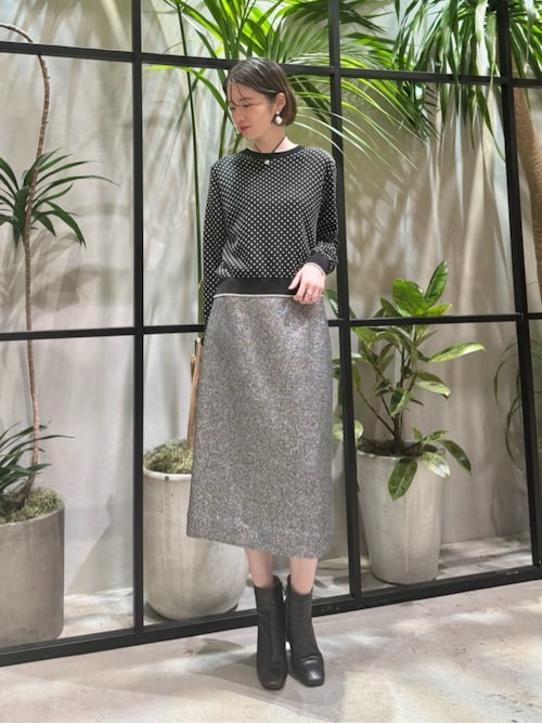 コットンカシミヤ ドットジャカードクルーネックプルオーバー（ニット