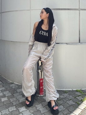 「GYDA（ジェイダ）のGYDA jacquardタンクニットトップス（キャミソール、ブラック系）」を使った、harukaさん（レディース・157cm）の春コーディネート