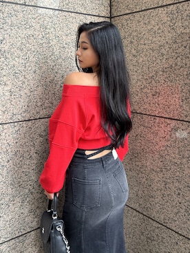 「アイテム（デニムスカート）」を使った、harukaさん（レディース・157cm）の秋コーディネート