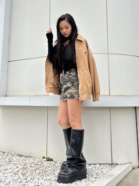 「アイテム（デニムスカート）」を使った、harukaさん（レディース・157cm）の秋コーディネート