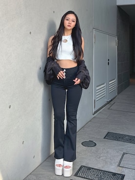 「GYDA（ジェイダ）のアイテム（パンツ）」を使った、harukaさん（レディース・157cm）の春コーディネート