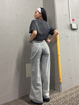 「GYDA（ジェイダ）のsacred edge cross emboss BIG Tシャツ（Tシャツ/カットソー、グレー系）」を使った、harukaさん（レディース・157cm）の春コーディネート