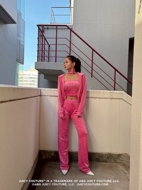 JUICY COUTURE ジューシークチュール 赤 ボーダー ベアトップ セール】GYDA×Juicy Couture GG JC Emboss Big Bling Velour Bustier