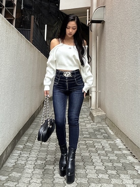 「GYDA（ジェイダ）のアイテム（ブーツ）」を使った、harukaさん（レディース・157cm）の秋コーディネート