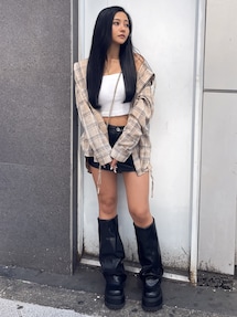 ハイウエストフェイクレザースカートライクショートパンツ｜ジェイダ