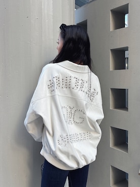 「GYDA（ジェイダ）のbijou Symmetry GYDAフェイクレザーBIGブルゾン（ブルゾン、ホワイト系）」を使った、harukaさん（レディース・157cm）の冬コーディネート