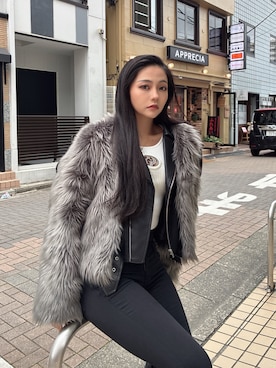 「アイテム（ライダースジャケット）」を使った、harukaさん（レディース・157cm）の秋コーディネート