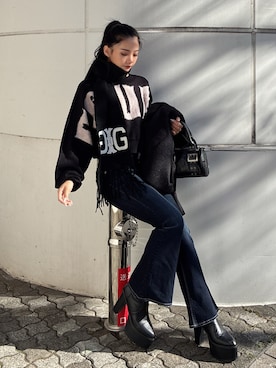 「アイテム（チェスターコート）」を使った、harukaさん（レディース・157cm）の冬コーディネート