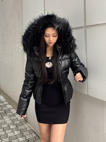 GDベルト付きフェイクレザーショートダウンコート｜ジェイダ（GYDA