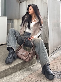 ハイウエスト GG Stitch Barrel Leg ダメージデニムパンツ ハイウエストGG Stitch Barrel Leg ダメージデニムパンツ[品番