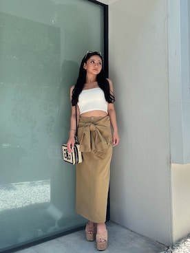 「GYDA（ジェイダ）のアイテム（チューブトップ）」を使った、harukaさん（レディース・157cm）の夏コーディネート