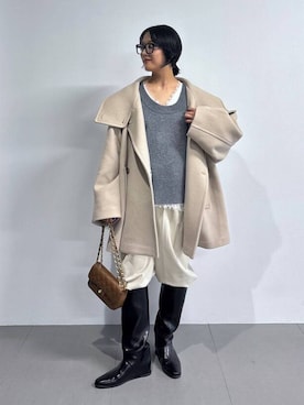 「AULENTTI（オウレンティ）の【AULENTTI】キルティングBAG（ショルダーバッグ、ブラウン系）」を使った、MOMOKO_BABYLONEルミネ新宿さん（レディース・161cm）の秋コーディネート