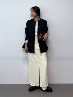「BABYLONE（バビロン）のアイテム（スカート）」を使った、MOMOKO_BABYLONEルミネ新宿さん（レディース・161cm）の秋コーディネート