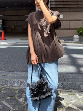 「BABYLONE（バビロン）のバレルレッグデニムパンツ（デニムパンツ）」を使った、MOMOKO_BABYLONEルミネ新宿さん（レディース・161cm）の夏コーディネート