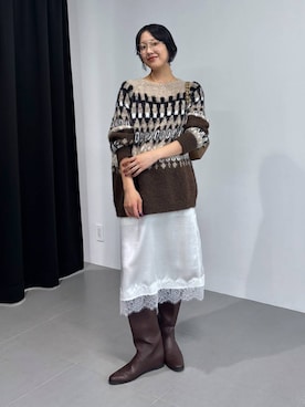 「AULENTTI（オウレンティ）の【AULENTTI】キルティングBAG（ショルダーバッグ、ブラウン系）」を使った、MOMOKO_BABYLONEルミネ新宿さん（レディース・161cm）の秋コーディネート