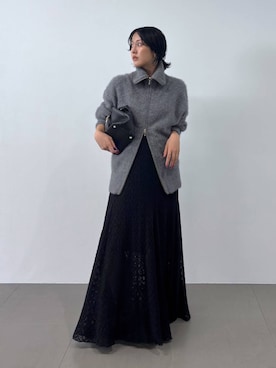 「BABYLONE（バビロン）のレーススカート（スカート、ブラック系）」を使った、MOMOKO_BABYLONEルミネ新宿さん（レディース・161cm）の秋コーディネート