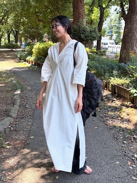 「アイテム（シャツワンピース）」を使った、MOMOKO_BABYLONEルミネ新宿さん（レディース・161cm）の夏コーディネート
