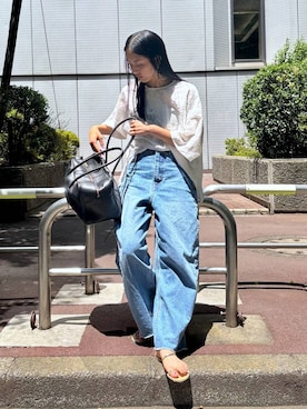 「BABYLONE（バビロン）のバレルレッグデニムパンツ（デニムパンツ）」を使った、MOMOKO_BABYLONEルミネ新宿さん（レディース・161cm）の夏コーディネート