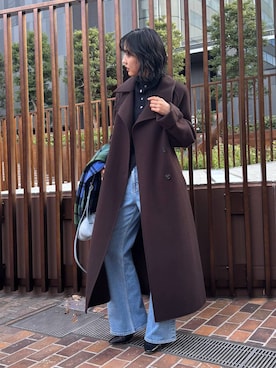 「アイテム（ステンカラーコート）」を使った、MOMOKO_BABYLONEルミネ新宿さん（レディース・161cm・20代）の冬コーディネート