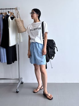 「アイテム（バックパック/リュック）」を使った、MOMOKO_BABYLONEルミネ新宿さん（レディース・161cm・20代）の夏コーディネート