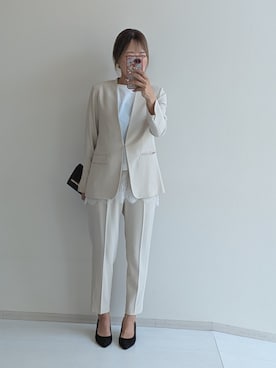 「nissen（ニッセン）の爽快裾レースタンクトップ（接触冷感・UVカット・ストレッチ）＜大きいサイズ有＞（キャミソール、ホワイト系）」を使った、syuna__chanさん（レディース・164cm）の夏コーディネート