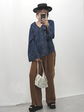 「大きいサイズレディースファッション」｜「アイテム（スラックス）」を使った、syuna__chanさん（レディース・164cm）の夏コーディネート