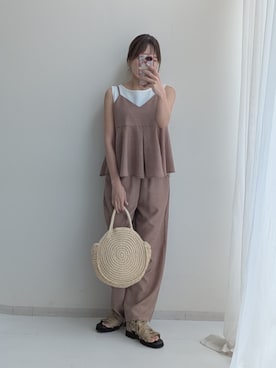 「nissen（ニッセン）のシアー切替タンクトップ（キャミソール、ホワイト系）」を使った、syuna__chanさん（レディース・164cm）の春コーディネート