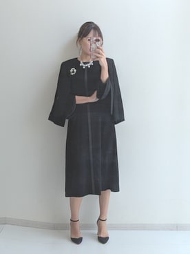 「nissen（ニッセン）の【喪服・礼服】洗える防しわサテン切替デザイン前開きワンピースアンサンブル＜大きいサイズ有＞〔Callarus〕（フォーマルスーツ/小物、ブラック系）」を使った、syuna__chanさん（レディース・164cm）の春コーディネート