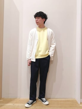 「アイテム（カーディガン/ボレロ）」を使った、takataさん（メンズ・173cm）の春コーディネート