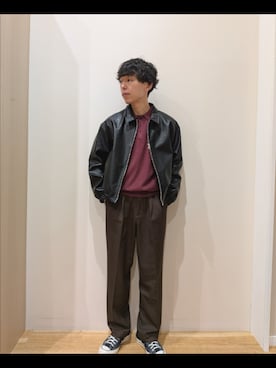 「アイテム（ライダースジャケット）」を使った、takataさん（メンズ・173cm）の秋コーディネート