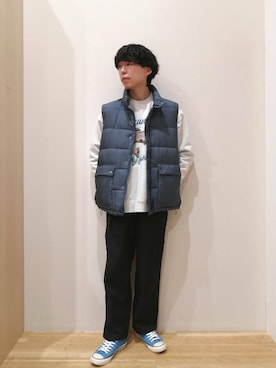 「アイテム（ダウンベスト）」を使った、takataさん（メンズ・173cm）の秋コーディネート
