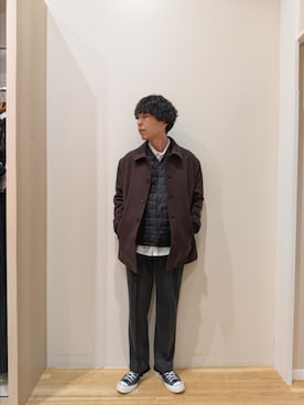 「アイテム（ダウンベスト、ブラック系）」を使った、takataさん（メンズ・173cm）の冬コーディネート